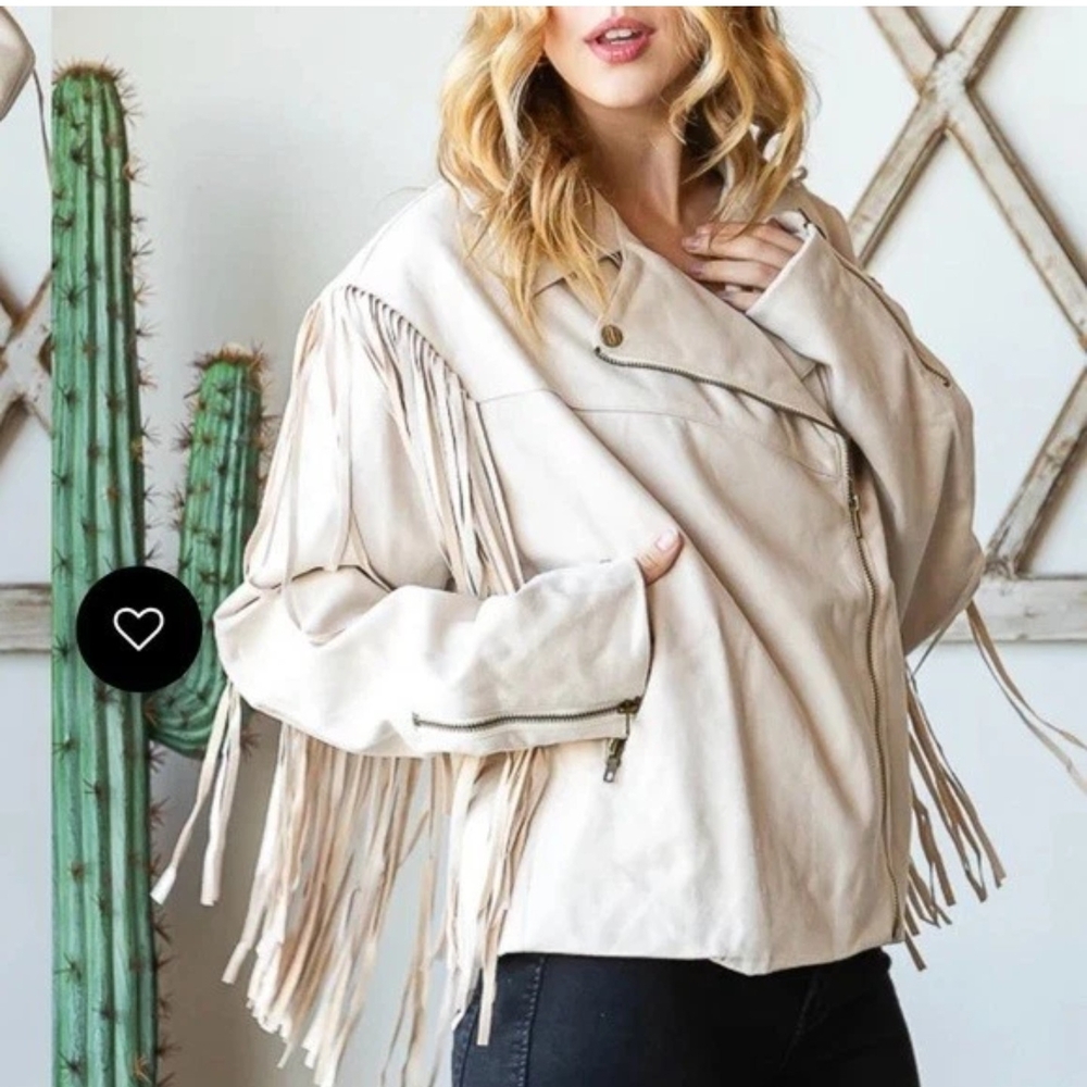 Oli & Hali Cream Leather Fringe Jacket